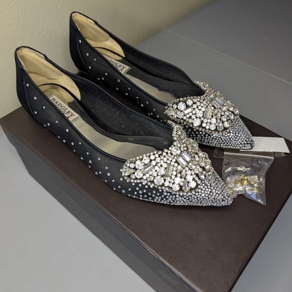 Badgley Mischa Black Quinn Embellished Pointed Toe Women's Evening Flats Size 7 - Picture 8 of 9
